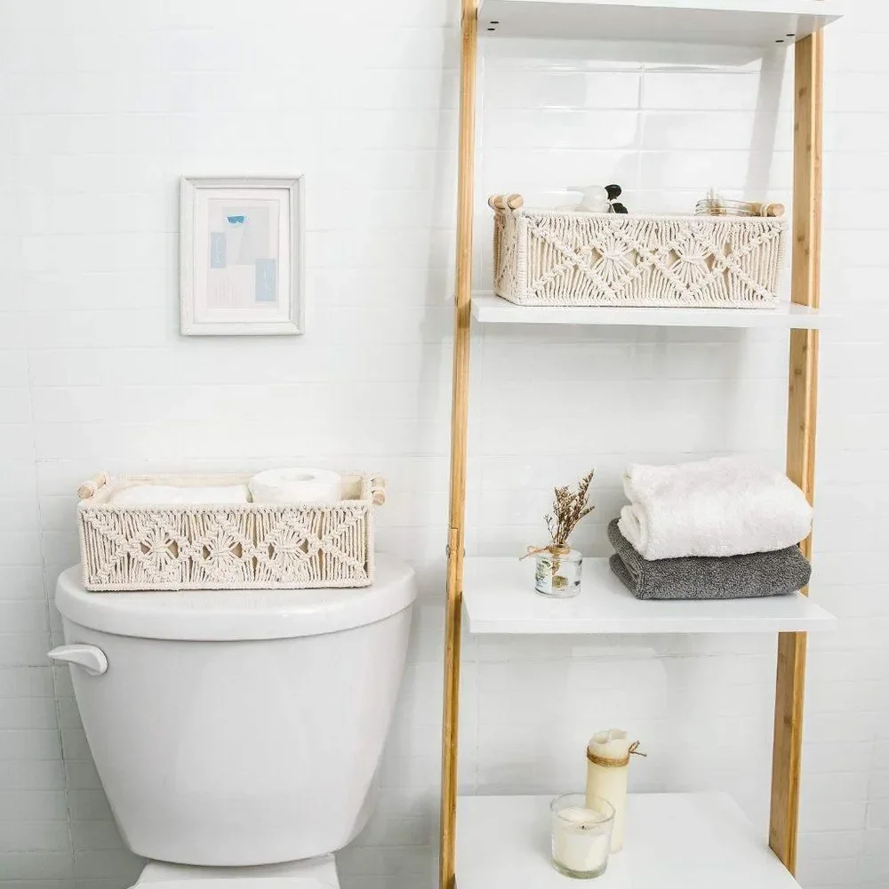 Macrame Storage Baskets Boho Decor Set of 2, Ivory